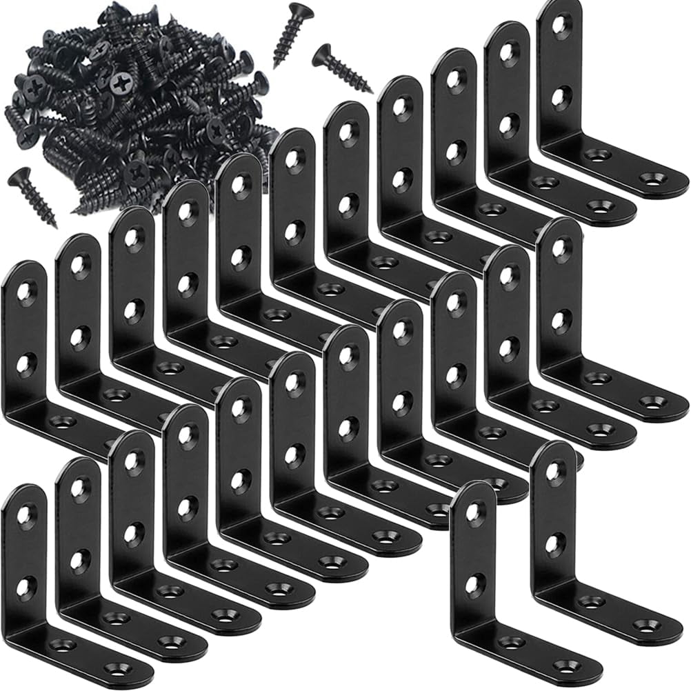 20-Pack Stainless Steel L Bracket Corner Brace – 90° Right Angle Brackets With Screws, 25x25x16mm, For Shelves, Furniture, Drawers, Cabinets