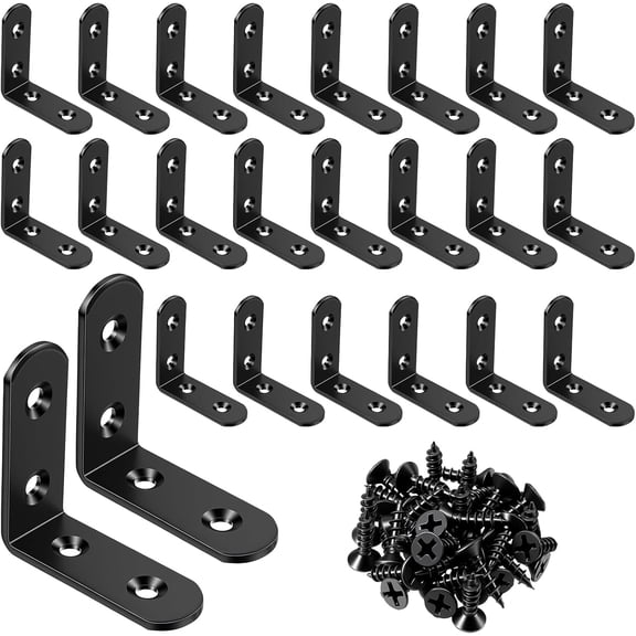 24 Pcs L Corner Brackets 2x2 Inch Black Heavy Duty L Bracket for Joint Right Angle Shelf Support Corner Braces for Shelves, Wood Furniture, Cabinet with Screws