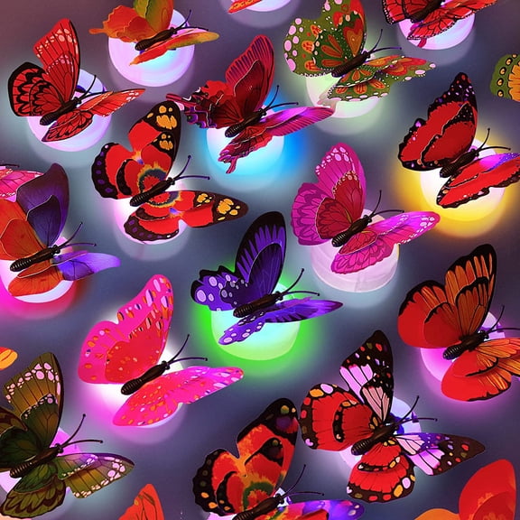 24 Pcs LED Butterfly Decorations Night Light,LED Wall Butterflies Lights,3D Butterfly Sticker Wall Lights,Colorful Butterfly LED Lights Wall Decor for Garden Backyard Lawn Party Bedroom Living Room