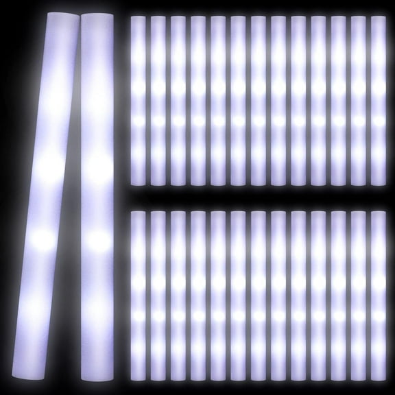 24 Pcs LED Glow Sticks, 18.9 Inches Light up Batons with 3 Modes Flashing Light up Stick for Adult Concert Stage Wedding Raves Carnival Halloween Birthday Party (White)
