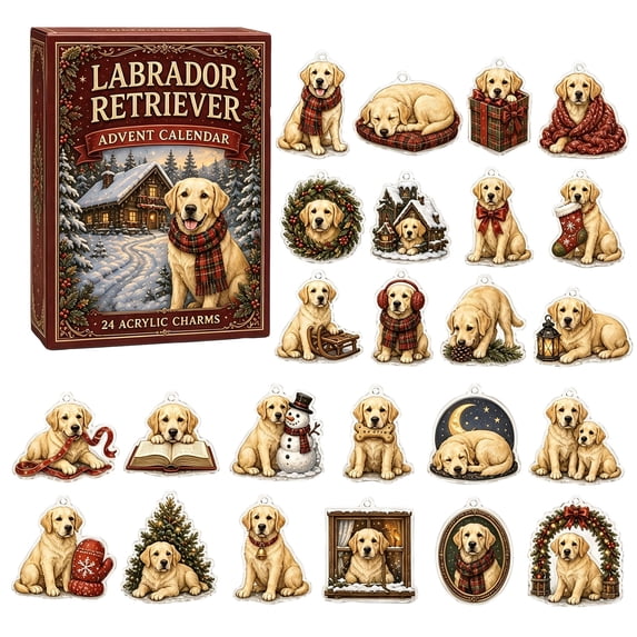 24 Pcs Labrador Retriever Acrylic Charm Advent Calendar, Lab Dog Christmas Scarf Sleigh Snowman Wreath Tree Bell Designs, Christmas Countdown Gift for Lab Lovers