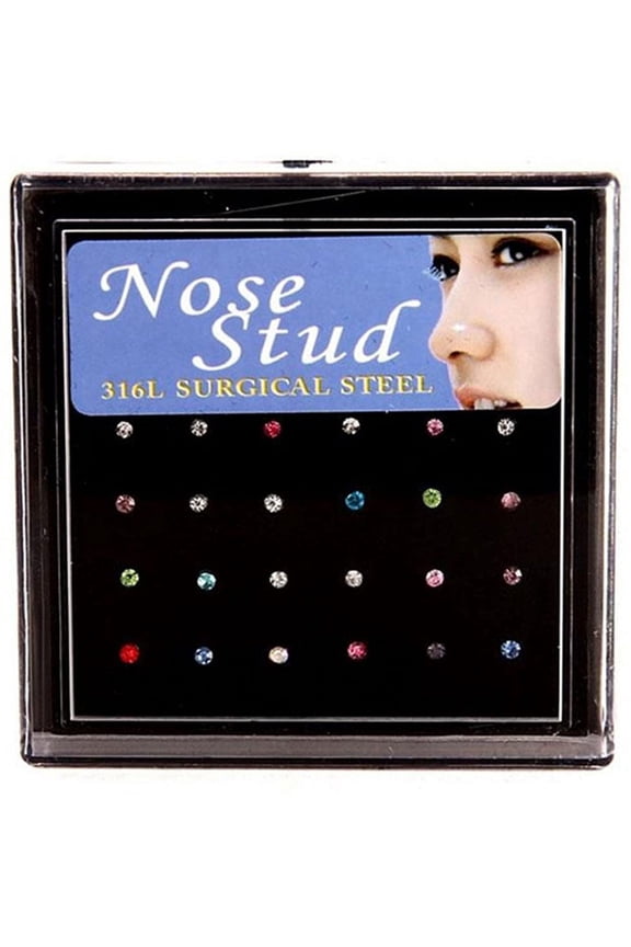 24 Pcs Lady Crystal Rhinestone Nose Ring Bone Stud Bar Surgical Steel
