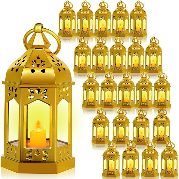 24 Pcs Lantern Vintage LED Lantern Wedding Festival Lantern with Flickery LED Candles Battery Powered Wedding Decorative Candle Lanterns Hanging Tealight Lantern Party(Glitter)
