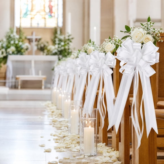 24 Pcs Large White Wedding Ribbon Bows, 8 Inch Decorative Bows for Wedding Arch, Chair and Aisle Decorations, Elegant Ribbon Bows for Wedding Car, Gift Wrapping and Party Decor