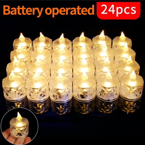 24 Pcs Led Tealight Candles Battery Operated Smokeless Candle Lamp for Valentines Weddings Dining Tables (1.42x1.97in)