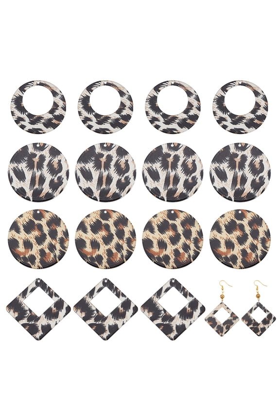 24 Pcs Leopard Print Pendants 4 Styles Transparent Acrylic Pendants Charms Various Shapes Mixed Color Pendants with Hole