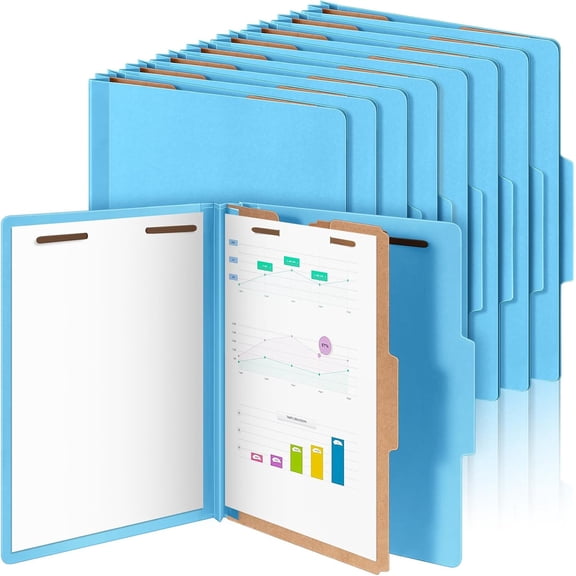 24 Pcs Letter-Size Classification Folders with 1 Divider, Pressboard Expanding File Organizer with Two-Prong Fasteners, Blue
