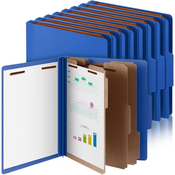 24 Pcs Letter-Size Classification Folders with 3 Dividers, Pressboard Expanding File Organizer with 2-Prong Fasteners, Dark Blue, 1/3 Cut Top Tab