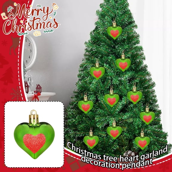 24 Pcs Lime Green Christmas Heart Ornaments 1.8 Inch Christmas Tree Decorations Heart Shaped Hanging Ornaments for Christmas Tree Anniversary Wedding Party Decoration