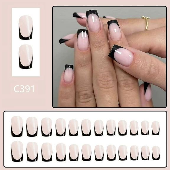 24 Pcs Line Nail Kit, Reusable Salon Quality False Nails, 12 Sizes for All Nail Shapes, DIY Home Manicure Set