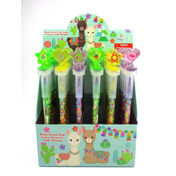 24 Pcs Llama Pop Color Pencils with Stamper