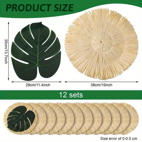 24 Pcs Luau Placemats, Woven Fringe Grass Table Mat, Heat Resistant Hawaiian Mat for Tropical Luau Party, Boho Placemats for Holiday Table Decor (11.8x11.8 Inch)