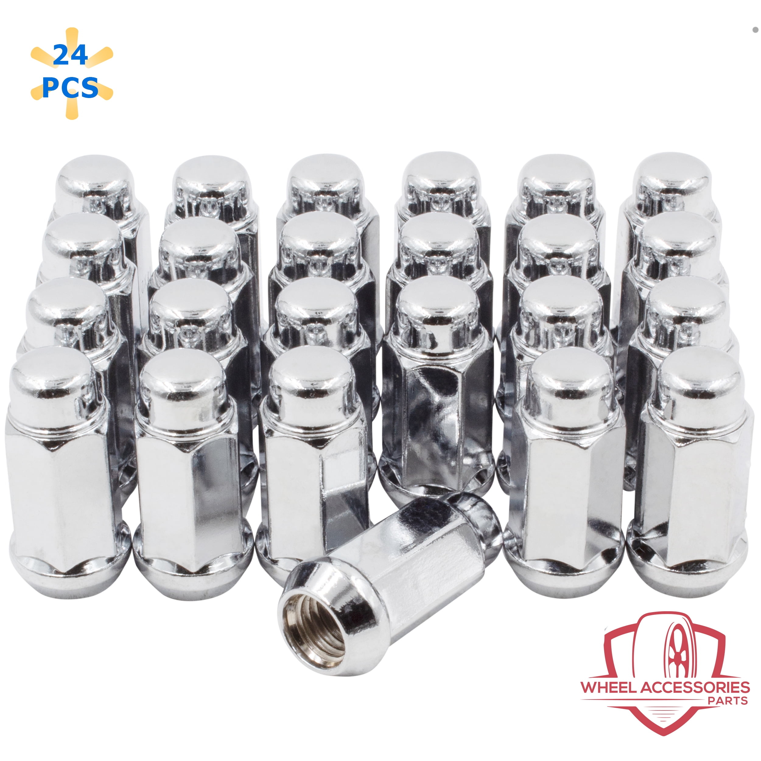 24 Pcs M14 x 1.5 14 x 1.5 Thread Bulge Acorn 1.90" Long Lug Nuts Chrome