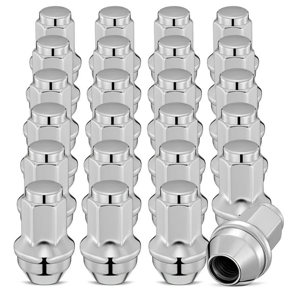 24 Pcs M14x2 Silver Chrome Closed End Cone Seat Bulge Lug Nuts - 13/16" (21mm) Hex, 2.12" (54mm) Tall - Fit for Ford F - 150, Expedition & Lincoln Navigator