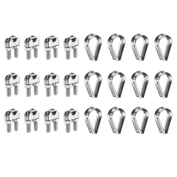 24 Pcs M6 1/4" Wire Rope U-Bolt Cable Clamps Saddle Fastener FOR Wire Rope Rigging Tent Rope Guardrail System
