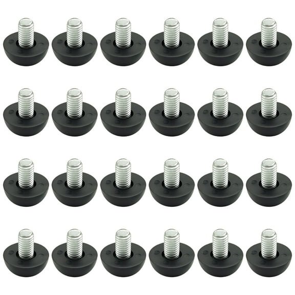 24 Pcs M8 Adjustable Foot Pads, Metal Threaded Feet with Black Plastic Base, Adjustable Furniture Feet for Stability, Compatible with Imported Furniture, Anti-Scratch and Noise Reduction