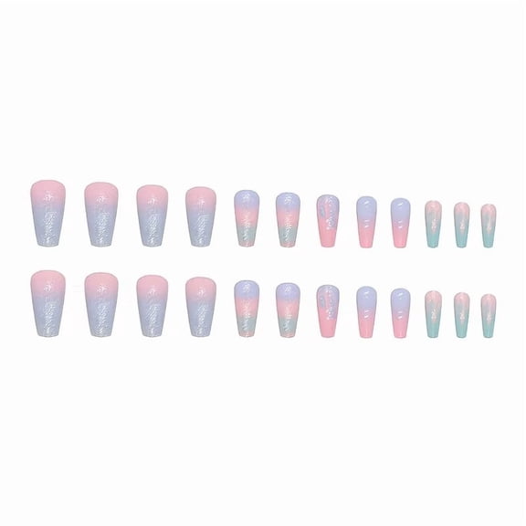 24 Pcs Macaron Gradient Press on Nails - Trendy False Nails for Daily & Party Wear