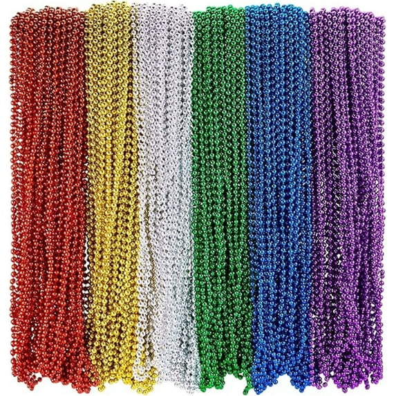 24 Pcs Mardi Gras Beads Necklaces,6 Colors Christmas Necklaces 33 Inch 7 mm Metallic Bead Necklaces Party Beads Necklace Round Beaded Necklaces for Mardi Gras, Christmas, Carnival Party Favor