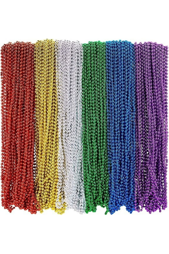24 Pcs Mardi Gras Beads Necklaces,6 Colors Christmas Necklaces 33 Inch 7 mm Metallic Bead Necklaces Party Beads Necklace Round Beaded Necklaces for Mardi Gras, Christmas, Carnival Party Favor