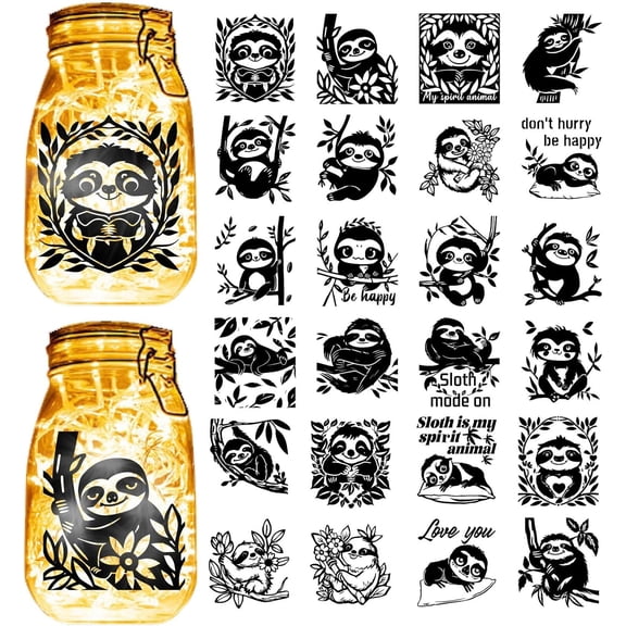 24 Pcs Mason Jar Decor Christmas Silhouettes Decals Scrapbooking Stickers Cutouts Decals Animal Sloth Waterproof