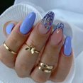 24 Pcs Medium Fake Nails Almond Shape Press on Nails, Full Cover Blue