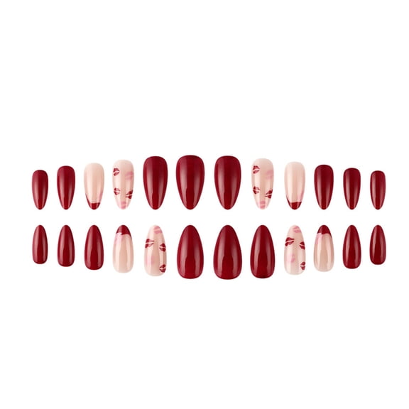 24 Pcs Mediums Almond False Nails French Tip on Nails Lips Print Artificial Nails Valentines Day