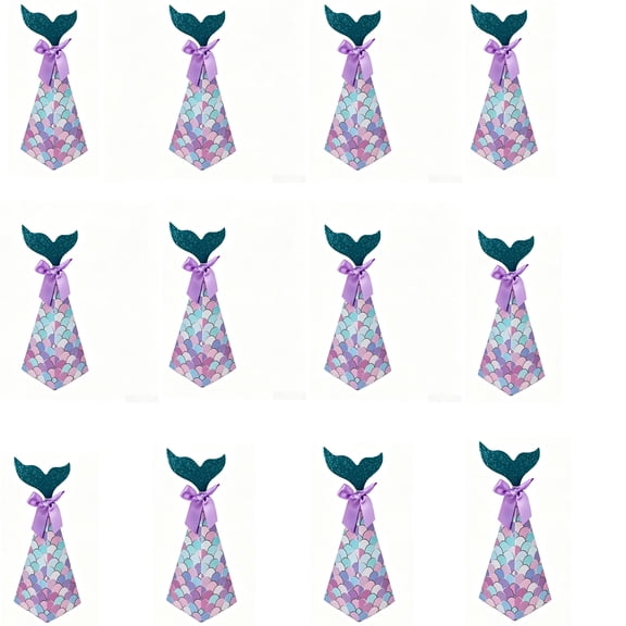 24 Pcs Mermaid Tail Favor Paper Boxes 18.5cm - Glitter Scale Pattern Foldable Candy Boxes with Purple Ribbon for Mermaid Theme Parties, Wedding Favors & Dessert Table Decor