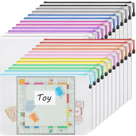 24 Pcs Mesh Zipper Pouch Bags, 16.9 x 12 inches, A3 Size Folder Organizer with Label Pocket, for School Office Home