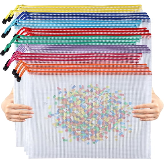 24 Pcs Mesh Zipper Pouch Bags, A3, 17x12 in Extra Large Zipper Bags, Puzzle Storage Bags, Reusable Zippered Pouches for Organizing, Board Game Organization,Office Supplies, Travel Toiletries