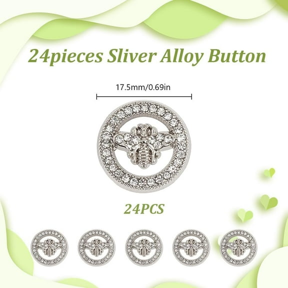 24 Pcs Metal Blazer Buttons 17.5mm Retro Bee Pattern Alloy Rhinestone Flat Round Buttons Metal Hand Sewn Foot Button for Blazer Suits Shirt Uniform Coat