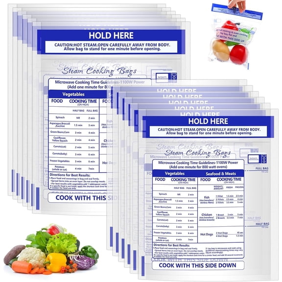24 Pcs Microwave Steam Bags for Cooking 12 Medium and Large Sizes Reusable Zipper Steamer Steaming Bag Vegetables Potatoes Meat Frozen Food (24)