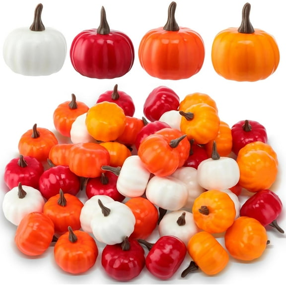 24 Pcs Mini Artificial Pumpkins Bulk Fall Foam Pumpkins Thanksgiving Fake Harvest Ornaments Decoration for Autumn Halloween Party Centerpiece Home Decor Crafts