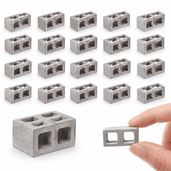 24 Pcs Mini Bricks, 1/12 Scale Concrete Blocks, Miniature Model, Gray