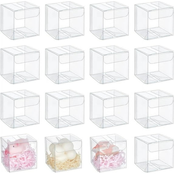 24 Pcs Mini Clear Favor Boxes 1.97x1.97x1.97 Inch Transparent PET Box Clear Plastic Party Boxes Small Gift Box for Christmas Birthday Wedding Shower Party