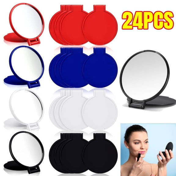 24 Pcs Mini Compact Mirror Bulk for Women Gifts Red White Blue Black Small Round Portable Folding Pocket Mirror