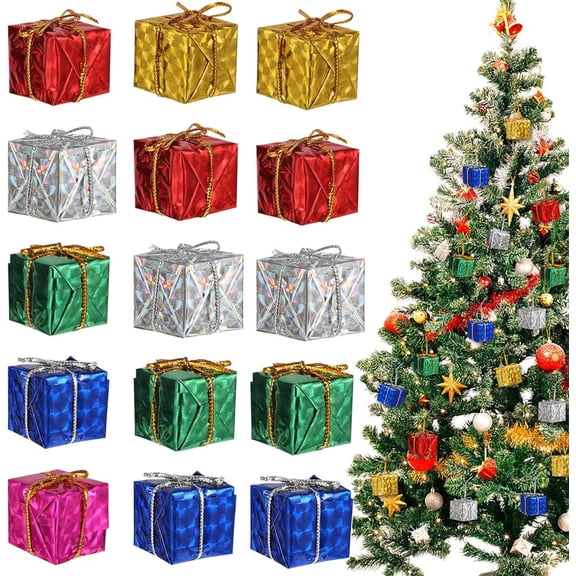 24 Pcs Mini Gift Boxes Christmas Ornaments,Bexikou 1.57inch Mini Wrapped Present Boxes,Christmas Tree Small Gift Boxes, Assorted Colors Christmas Ornaments Mini Presents for Crafts