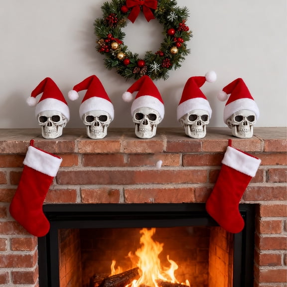 24 Pcs Mini Hanging Skull Heads Santa Hat Halloween Skeleton Head Tree Ornament Decorations for Holiday Party Xmas Tree Decor (5.5cm)