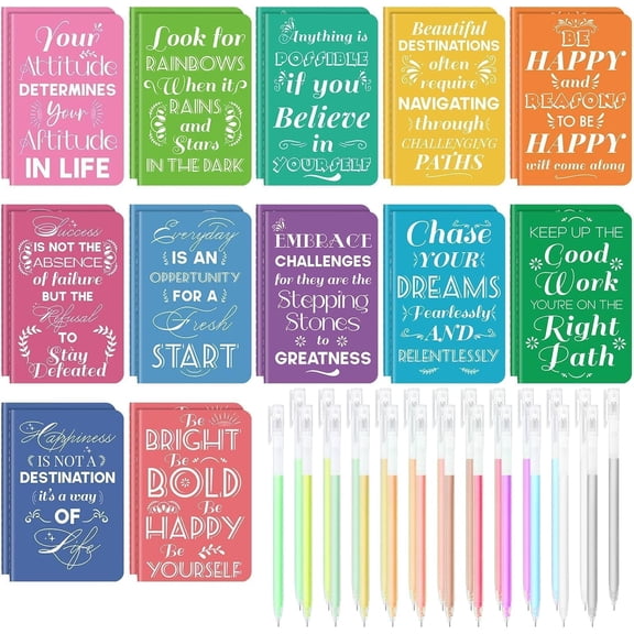 24 Pcs Mini Inspirational Notebooks Bulk with 24 Pcs Colorful Pens, Small Pocket Journal Notepads Set, Motivational Bulk Gifts for Women Men Teacher Student, Fun Mother's Day G, 3.5" x 5.5"