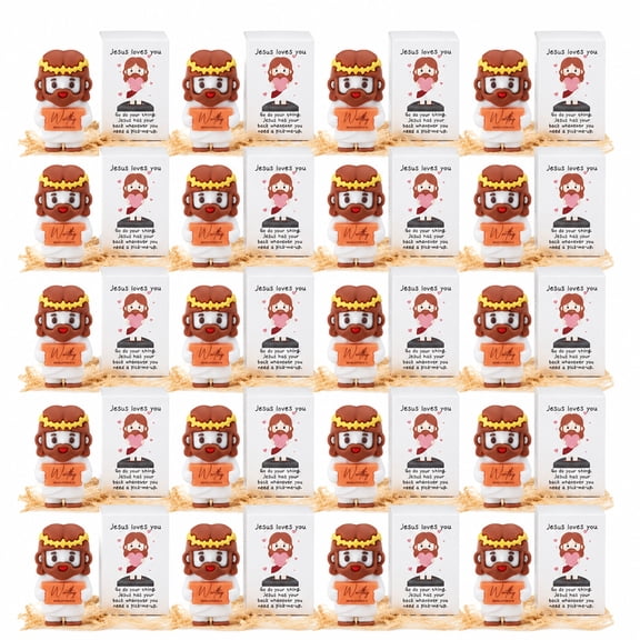 24 Pcs Mini Jesus Figurines Set with Pocket Boxes and Raffia, Religious Party Favors Gifts for Baptism Communions Church Events and Family Friends, Inspirational Keepsakes