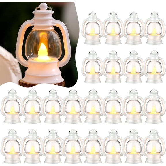 24 Pcs Mini Lantern Decor 4 Inch Western Lantern Table Centerpiece Small Vintage Camping Hanging Lamp Ornaments Bulk for Cowboy Cowgirl Wedding Halloween Christmas (4 Inch,White)