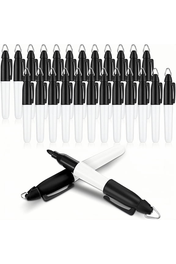 24 Pcs Mini Permanent Markers for Badge Clips, Black Ink Pens with Golf Keychain Attachments for Nurses Badges, Offices