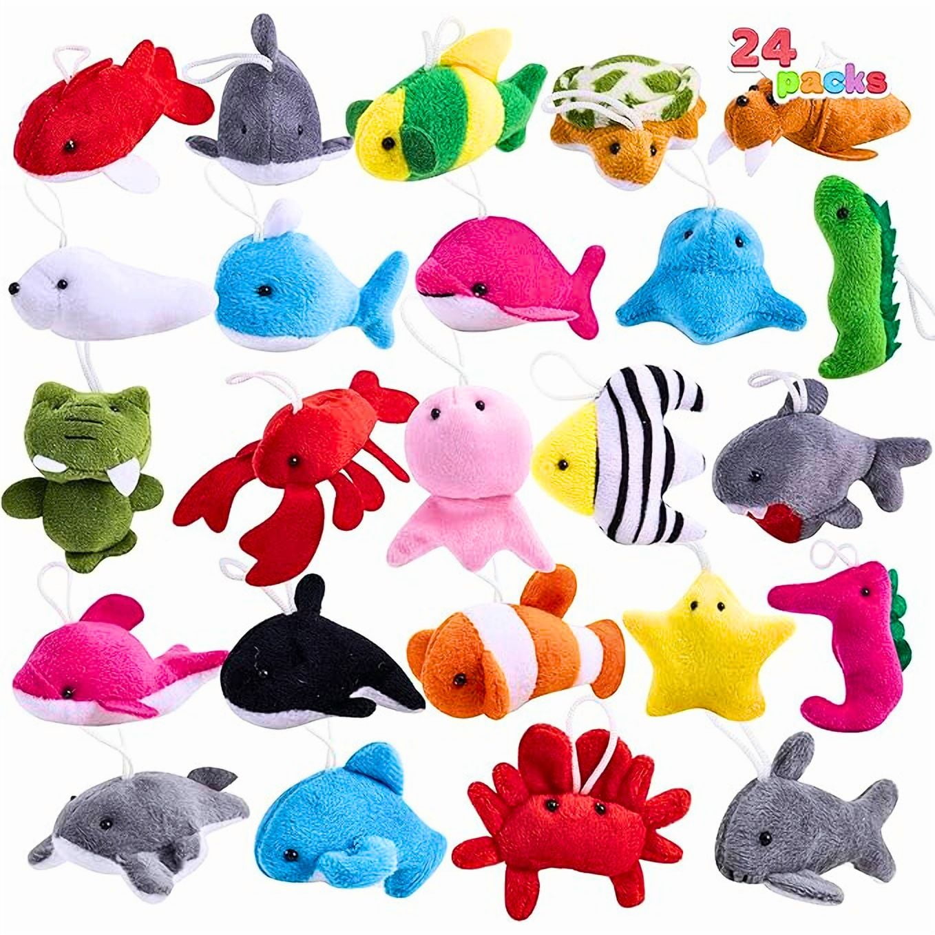 24-Pcs Mini Plush Sea Animals with Keychain, 3-Inch Stuffed Toys for Kids Party Favors, Pinata Fillers, Goodie Bags, School Prizes