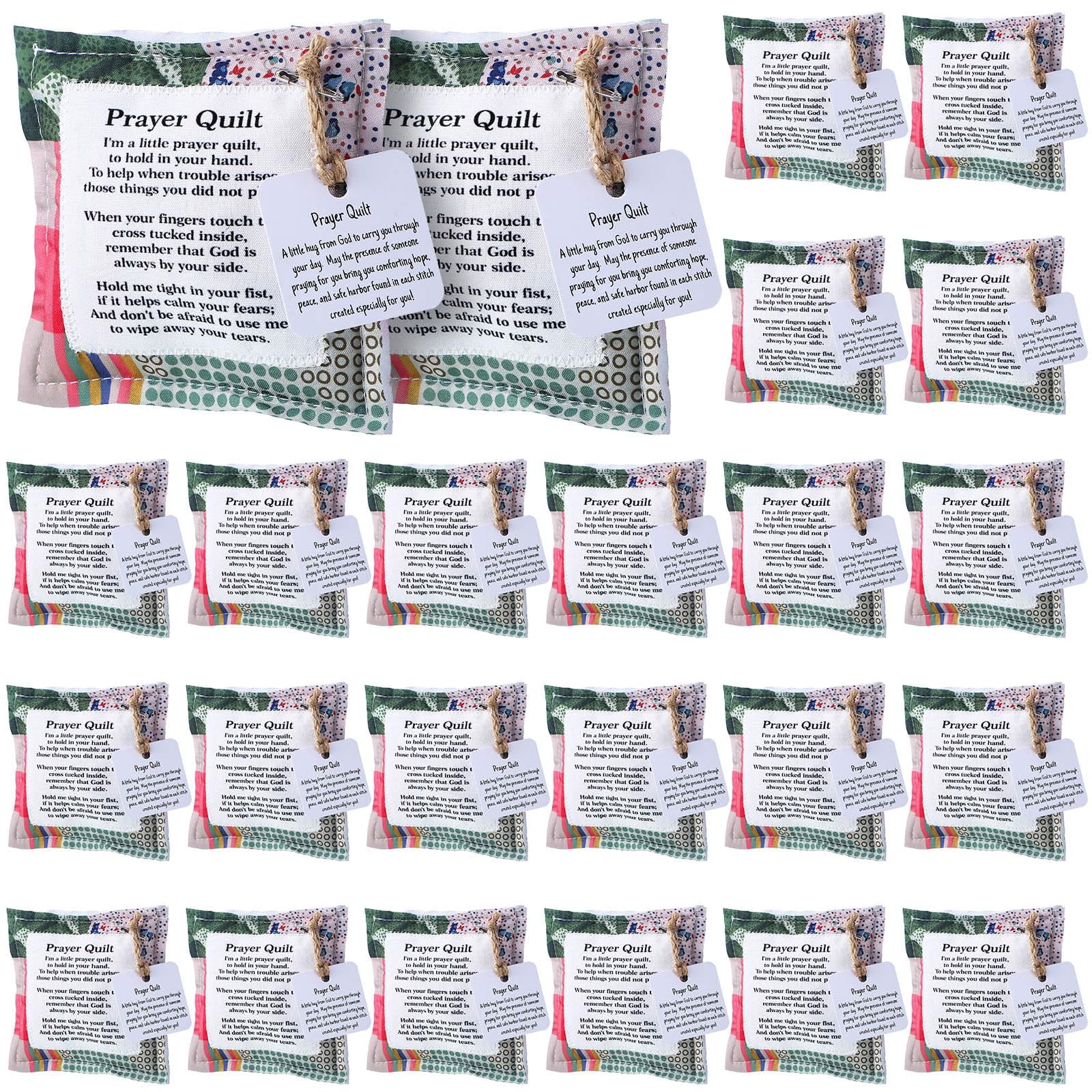24 Pcs Mini Prayer Quilt with Cross Inside, Bulk Vintage Scripture Prayer Quilt Squares Valentines Christian Gifts for Women Pastor Appreciation Sympathy Easter Gifts