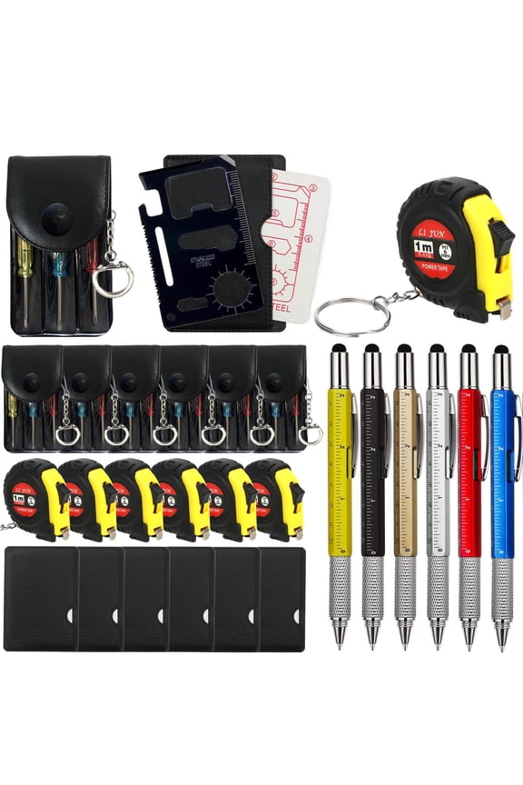 24 Pcs Mini Tape Measure Screwdriver Keychain Set – Multitool with Credit Card Tool and Pen, Bulk Gifts for Adults, Christmas Party Favors, Employee Coworkers Gifts Father's Gifts