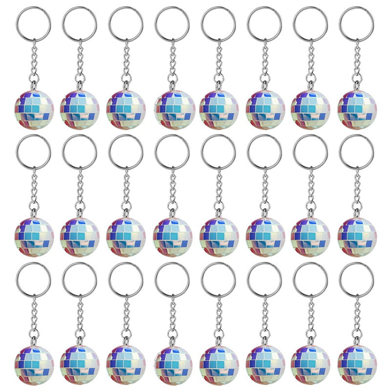 24 Pcs Mirror Disco Ball Keychains Bulk Mini 70s 1970s Accessories for ...
