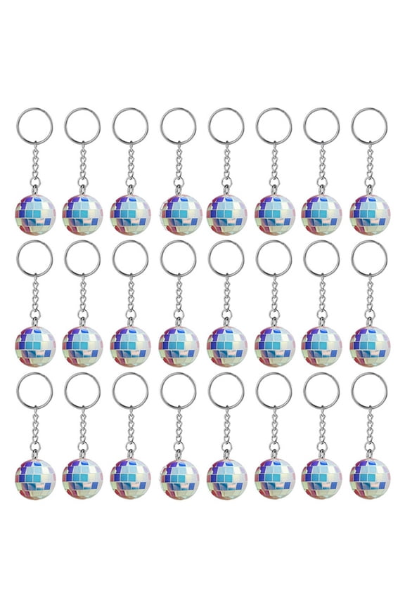 24 Pcs Mirror Disco Ball Keychains Bulk Mini 70s 1970s Accessories for Partys Supplies