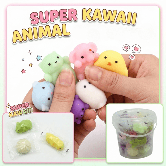 24 Pcs Mochi Squeeze Plays, Random Style Mini Stress Relievers, Soft Animal Figures,Party Favors, Sensory Fidget Items