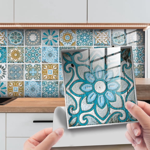 24 Pcs Moroccan Pattern 6x6 Peel and Stick Backsplash Vinyl Tile Stickers-#06-