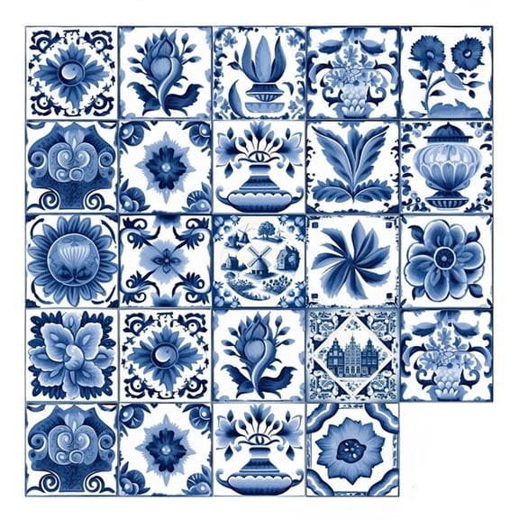 24 Pcs Moroccan Style Decorative Tile Stickers, 6"x6" Vinyl Self Adhesive Removable Waterproof Peel and Stick Backsplash Walls Stickers for Kitchen Backsplash, Stairs, Home Décor