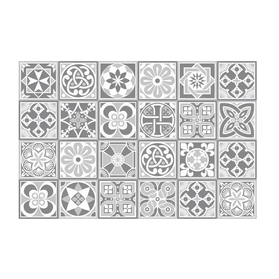 24 Pcs Moroccan Style Tile Sticker, 6x6" (15x15cm) Traditional DIY Murals Tile Waterproof Oil Proof Removable Wallpaper for Bathroom & Kitchen Backsplash Home decor